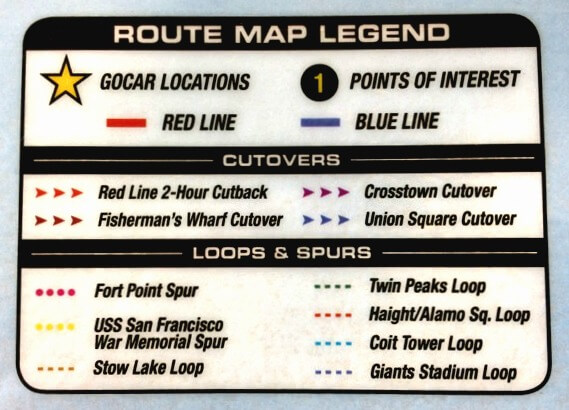 Route Map Legend for the SF Go Car Tours route map legend for san francisco go cars