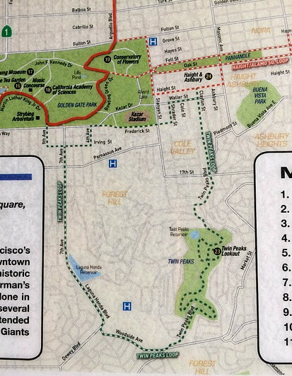 Map of the Twin Peaks Detour on the GoCars Red Line Route map of twin peaks detour on go cars red line route, san francisco