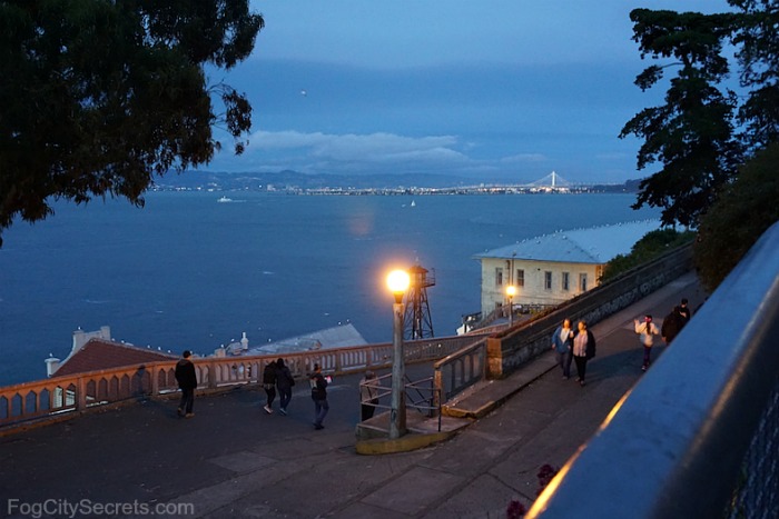 Alcatraz at night, ramp down from cellblock