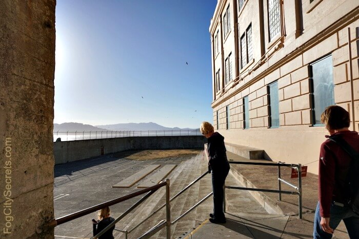 Prison exercise yard on Alcatraz at sunset