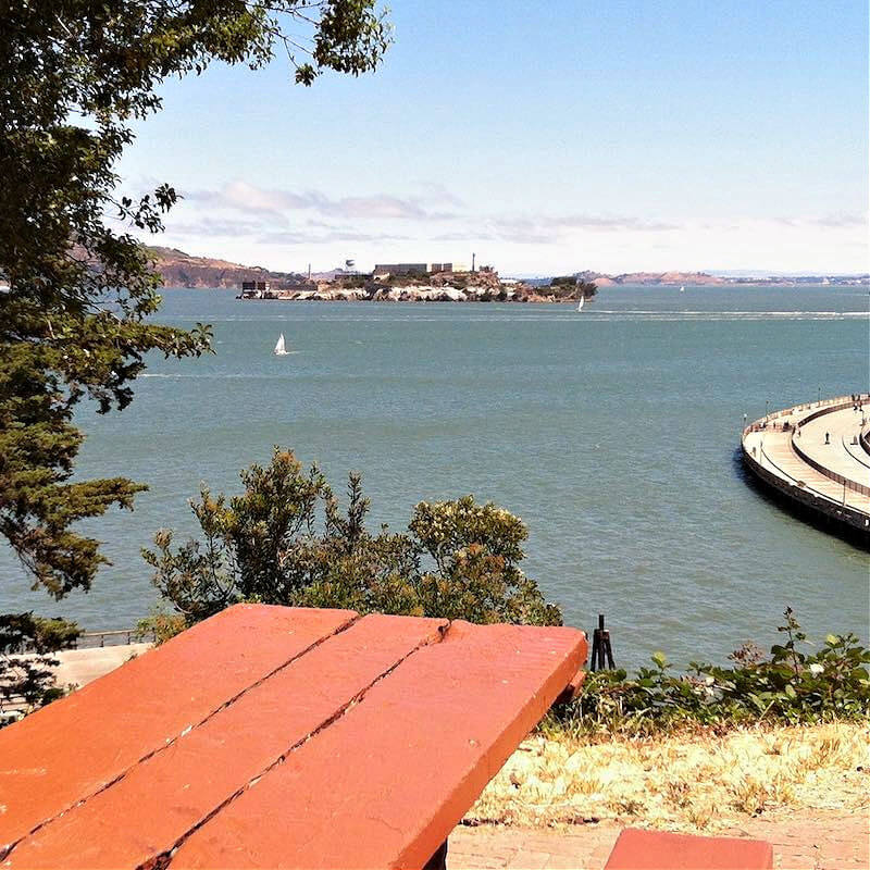 Alcatraz view behind Fort Mason Hostel