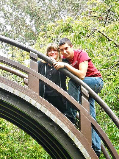 Mom and son on the Tea Garden drum bridge