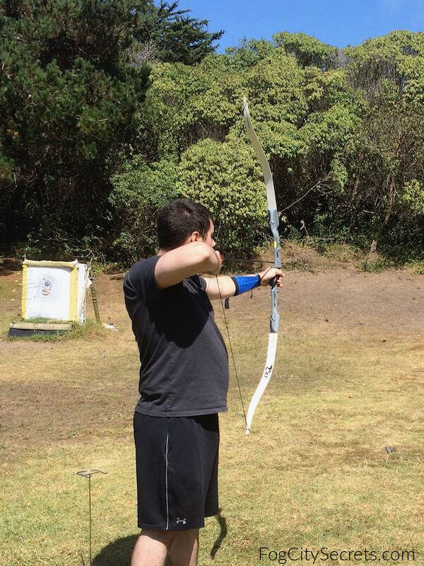 Shooting arrow at Golden Gate Park archery range