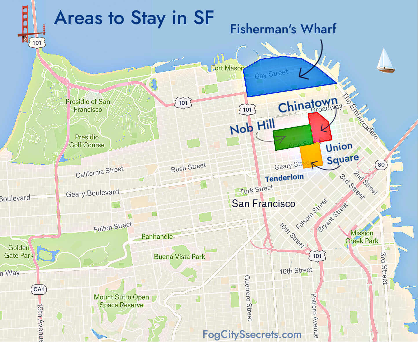 Map of best area for first timers to stay in San Francisco Map of best area for first timers to stay in San Francisco