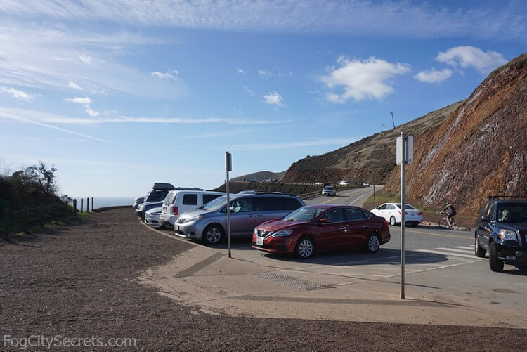 Parking lot for Battery Spencer on Conzelman Road, Marin Headlands.
