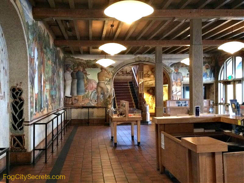WPA murals inside the Beach Chalet restaurant in San Francisco