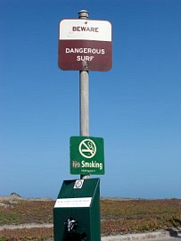 Surf warning sign at Ocean Beach San Francisco