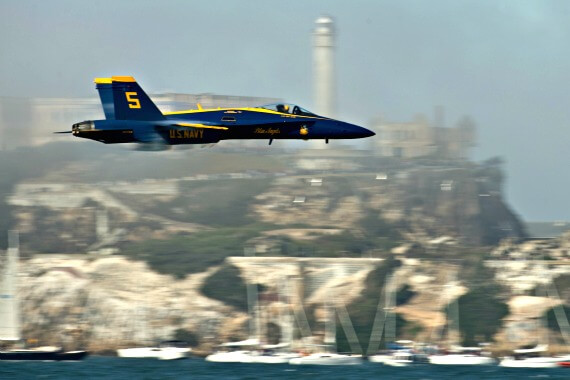 Blue Angel pilot flies past Alcatraz