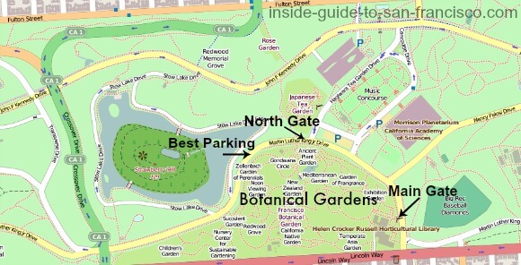 Map of SF Botanical Gardens entrances
