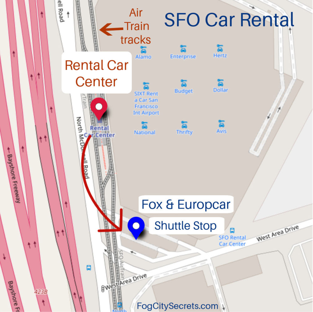 SFO airport rental car shuttle map SFO airport rental car shuttle map