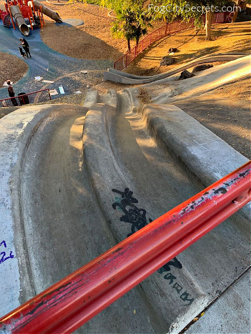 Double cement slides in Brigadoon Park in  San Jose