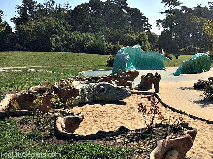 Fanciful Play Structures, Koret's Playground Reptile and blue waves at Koret Children's Playgorund, Golden Gate Park