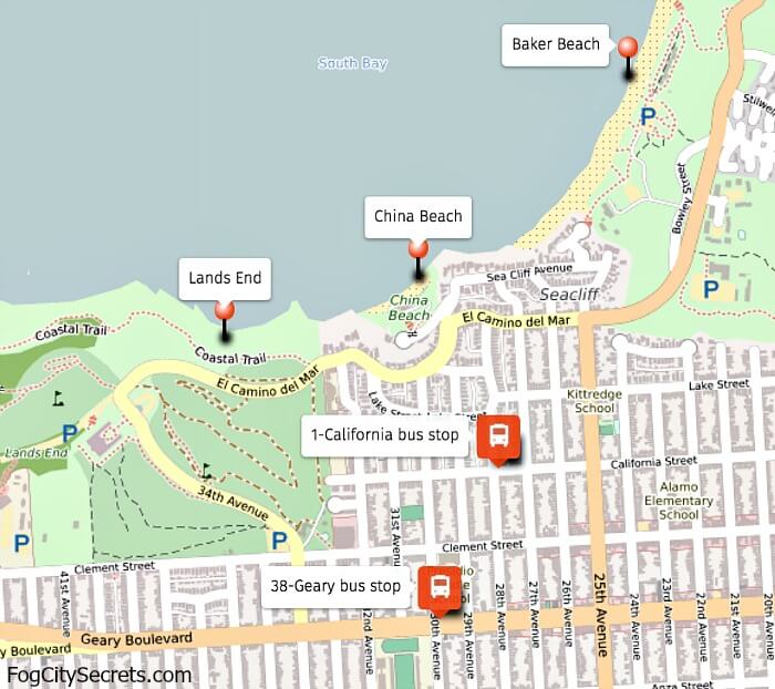 China Beach San Francisco Explore Our Great Little Pocket Map Of Area Around China Beach And Bus Stops San Francisco