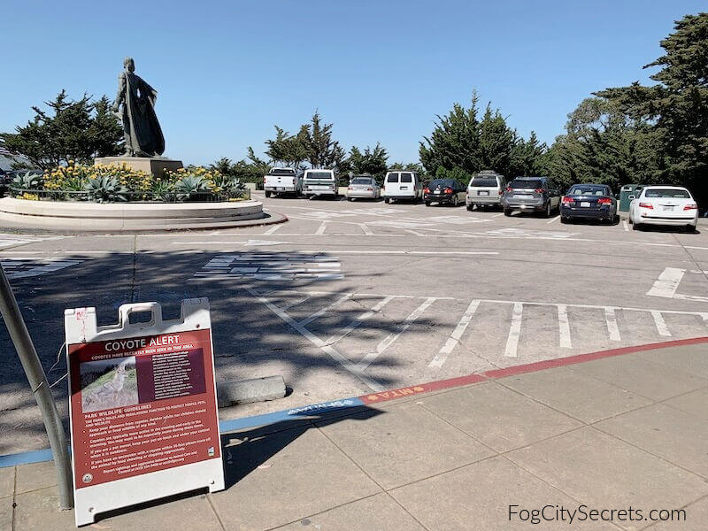 coyote warning sign in Coit Tower parking lot coyote warning sign in Coit Tower parking lot