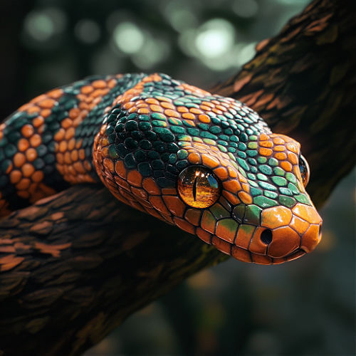 Orange and green striped snake head Orange and green striped snake head