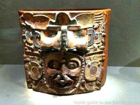 Ceramic, Mayan pot with face, de Young Museum San Francisco