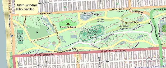 Mapa del molino de Viento Holandés en el parque Golden Gate