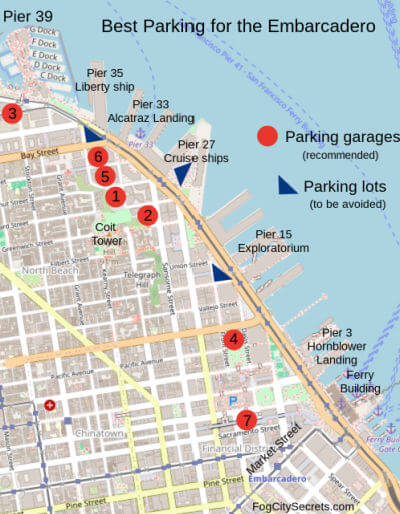 Map of best parking spots on the Embarcadero