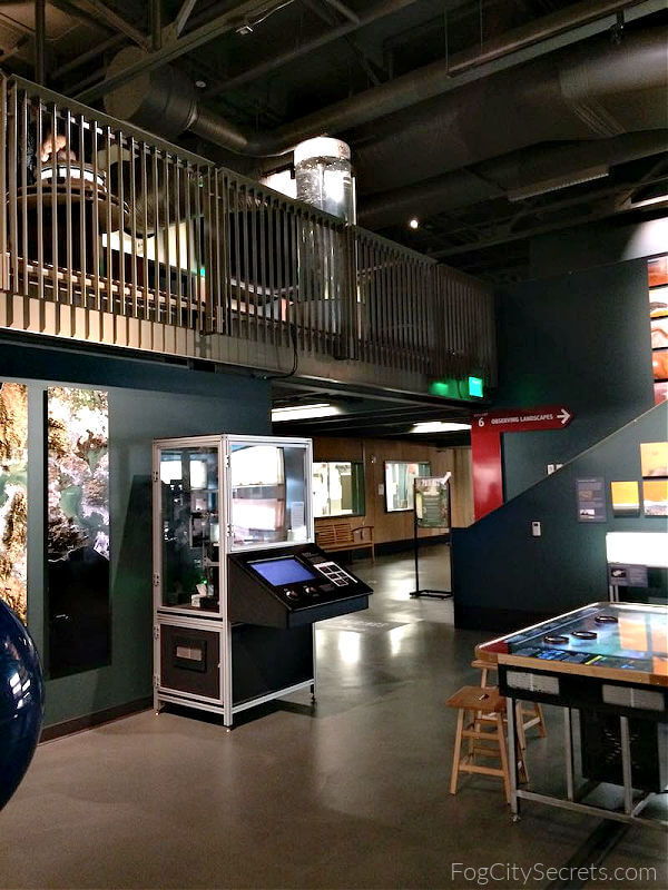 Two levels of Exploratorium at night