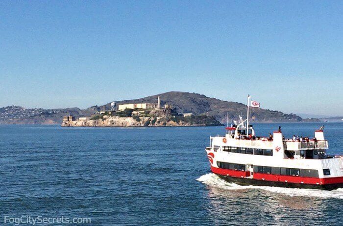 Red and White ferry heading for Alcatraz