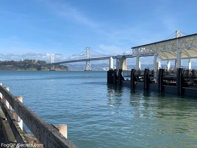 View of SF Bay Bridge from Ferry Building docks