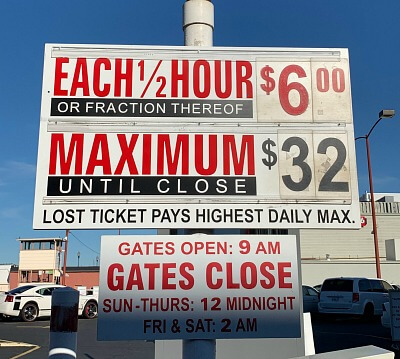 Parking fees sign at Fisherman's Wharf Parking fees sign at Fisherman's Wharf