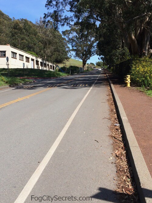 Long, steep hill leaving Fort Baker, Marin County