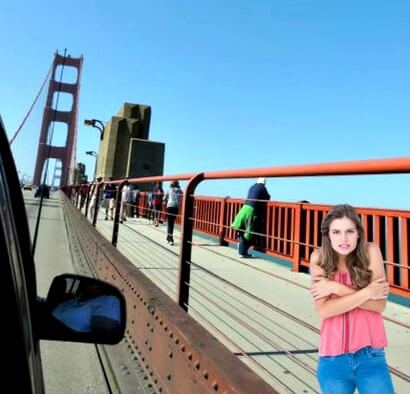 Girl freezing on the Golden Gate Bridge Girl freezing on the Golden Gate Bridge