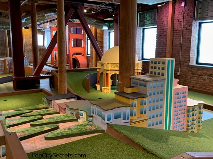 Mini golf course at Ghirardelli Square, San Francisco attractions theme.