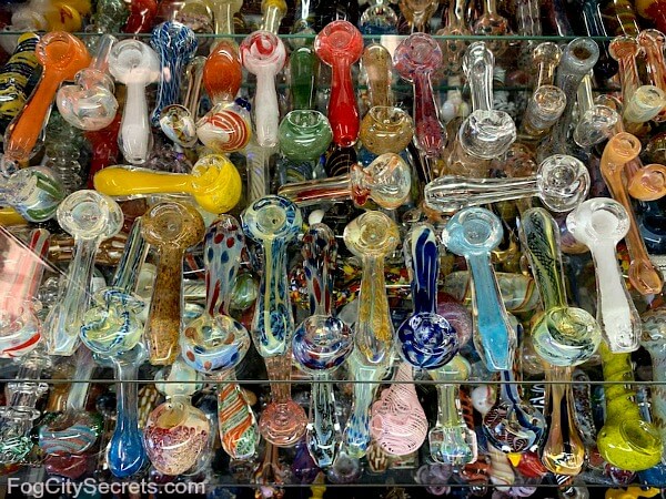 Colorful glass pipes on Haight Street Colorful glass pipes on Haight Street