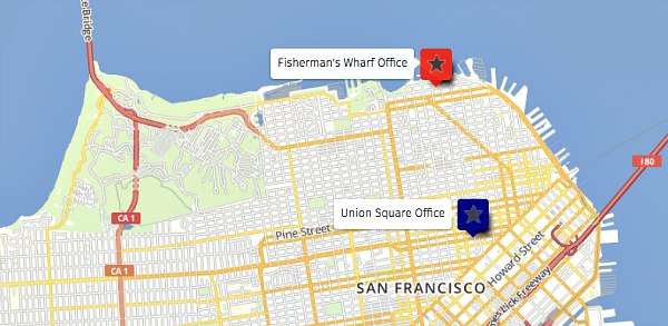 Map of two Go Car offices in San Francisco