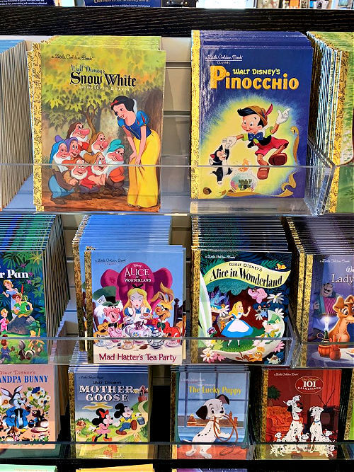 Display of Little Golden Books for sale at the Disney Museum in SF