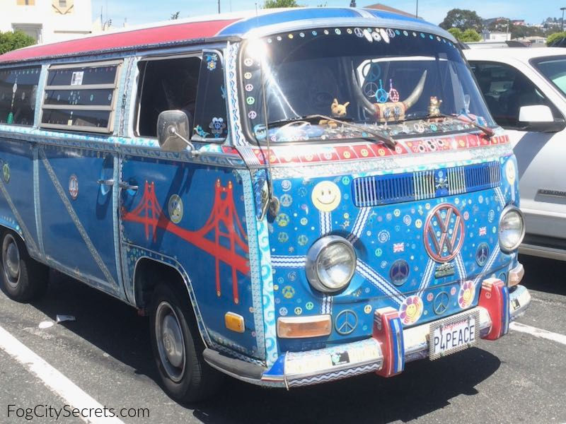 Decorated hippie VW bus in San Francisco Decorated hippie VW bus in San Francisco