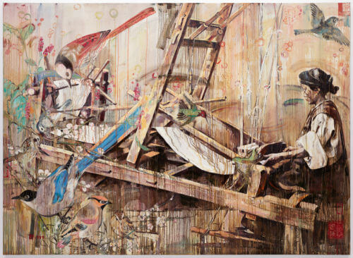 Hung Liu painting, Loom, 1999