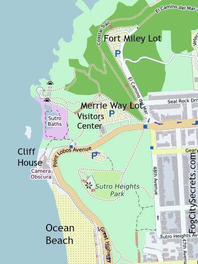 Map of parking at Lands End San Francisco and nearby attractions