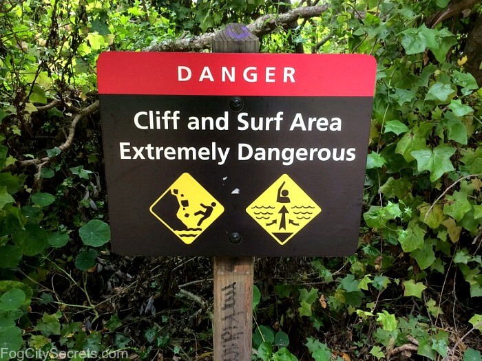 Dangerous cliffs warning sign at Lands End San Francisco
