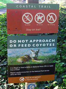 Trail sign warning of coyote presence