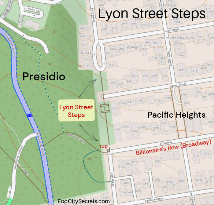Map of Lyon Street Steps in SF Map of Lyon Street Steps in SF