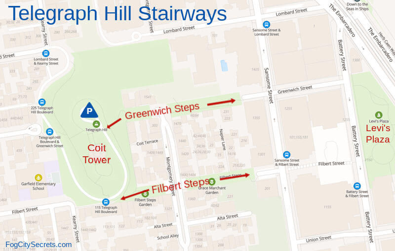 Telegraph Hill stairways and Levi's Plaza SF