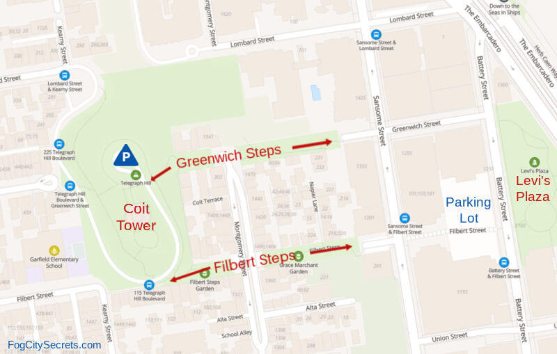 Map of Filbert and Greenwich Street Steps Map of Filbert and Greenwich Street Steps