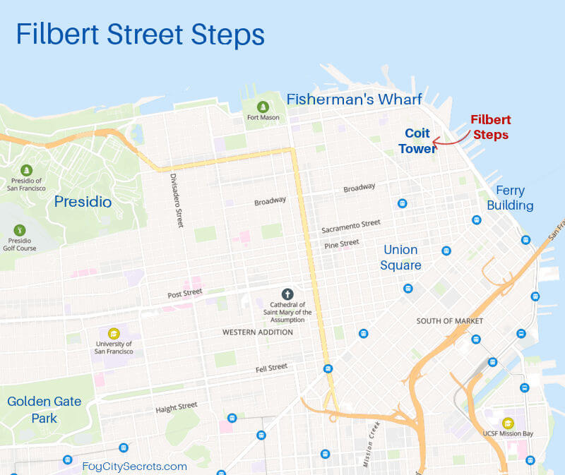 Map of Filbert Steps location in SF
