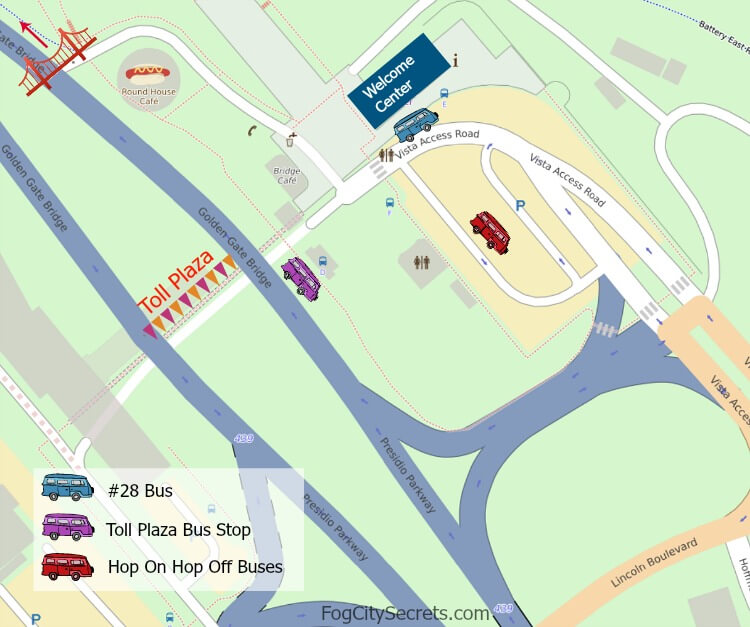Map of bus stops near the Golden Gate Bridge Map of bus stops near the Golden Gate Bridge