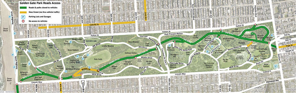 Map of roadways in Golden Gate Park