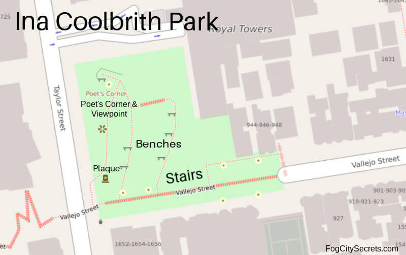 Map of paths and stairs at Ina Coolbrith Park in San Francisco
