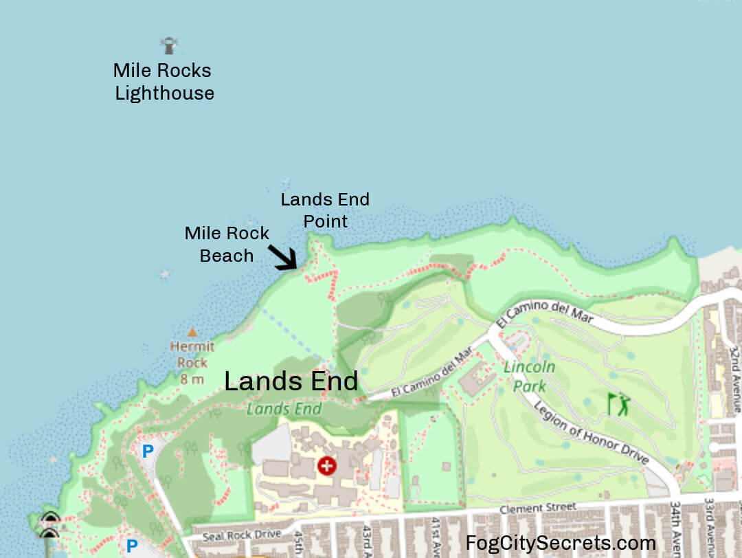 Map of Mile Rock Beach and Lands End Map of Mile Rock Beach and Lands End