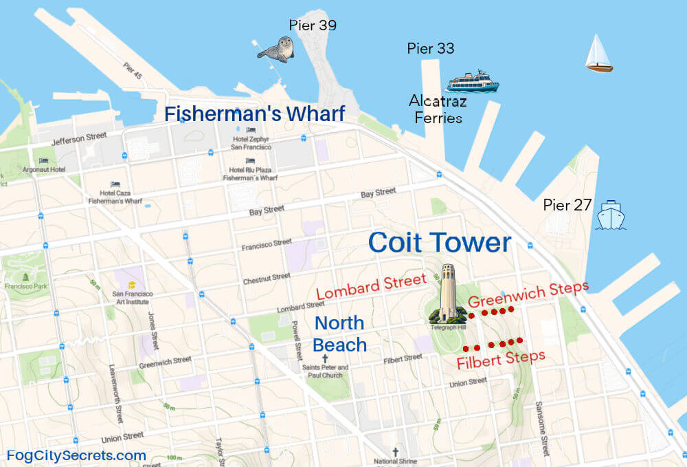 Map of Coit Tower area in San Francisco Map of Coit Tower area in San Francisco