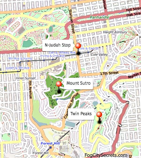 Map of Mount Sutro Sf
