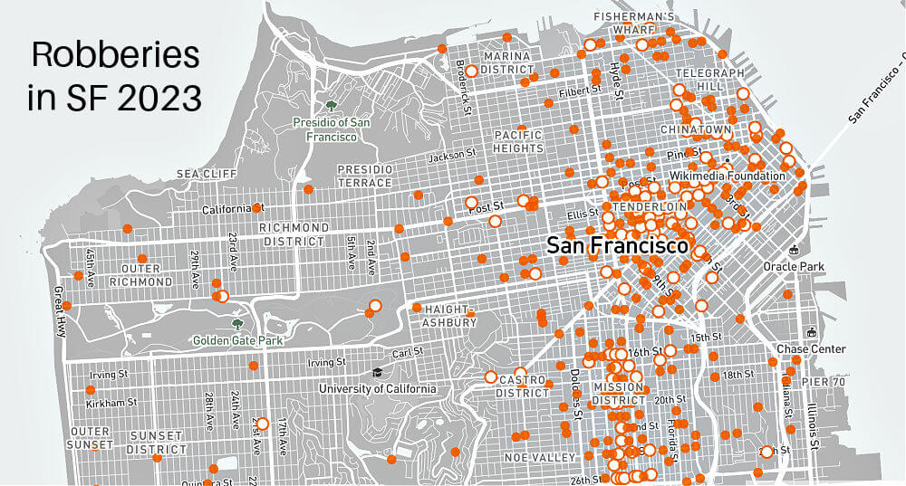 Map of robberies in San Francisco in 2023 Map of robberies in San Francisco in 2023