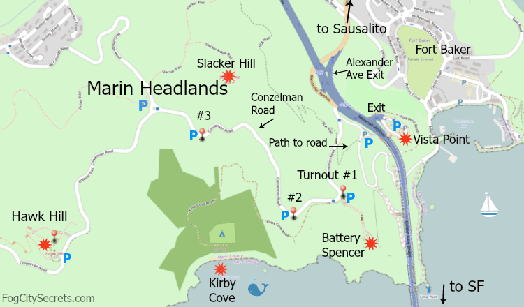 Map of best views of the Golden Gate Bridge from Marin County Map of best views of the Golden Gate Bridge from Marin County