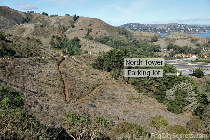 Path from North Tower parking lot at Golden Gate Bridge, up to Conzelman Road.